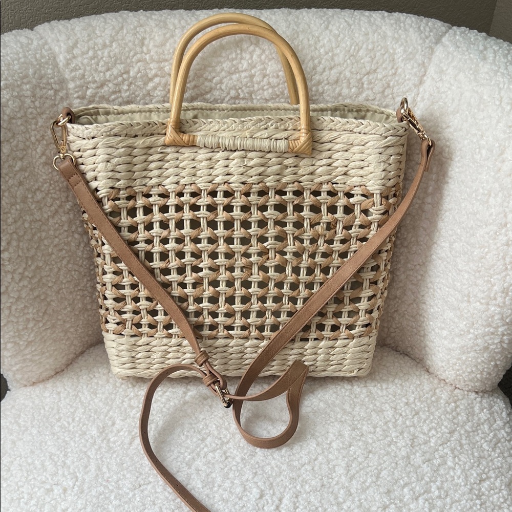 Mystique Tan and Cream Woven Tote Bag